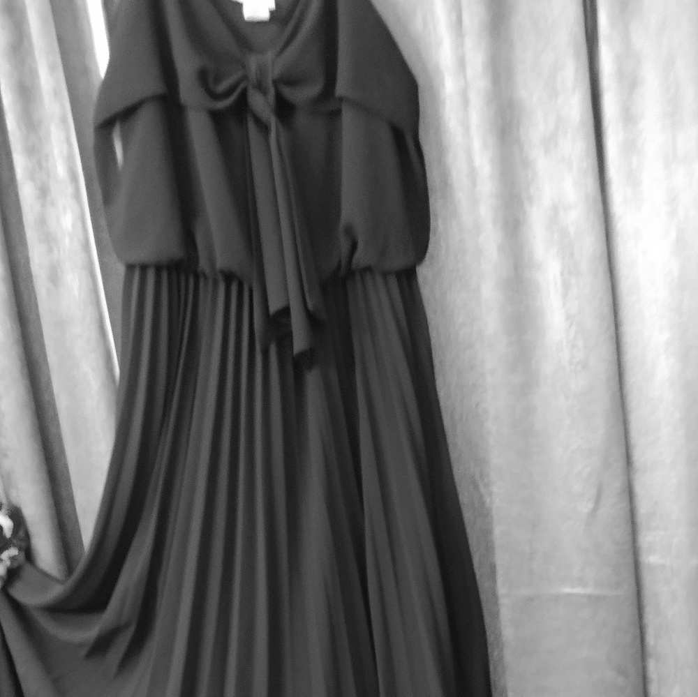 Black pleated/chevron maxi dress